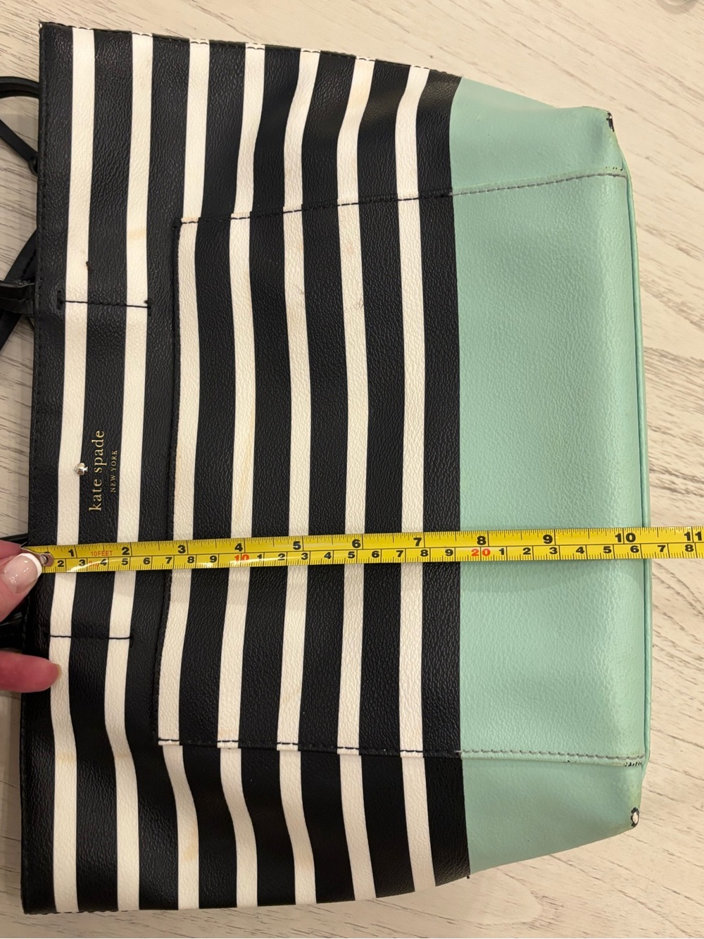 Kate Spade New York Black & White Striped Tote with Mint Trim - Picture 12 of 15